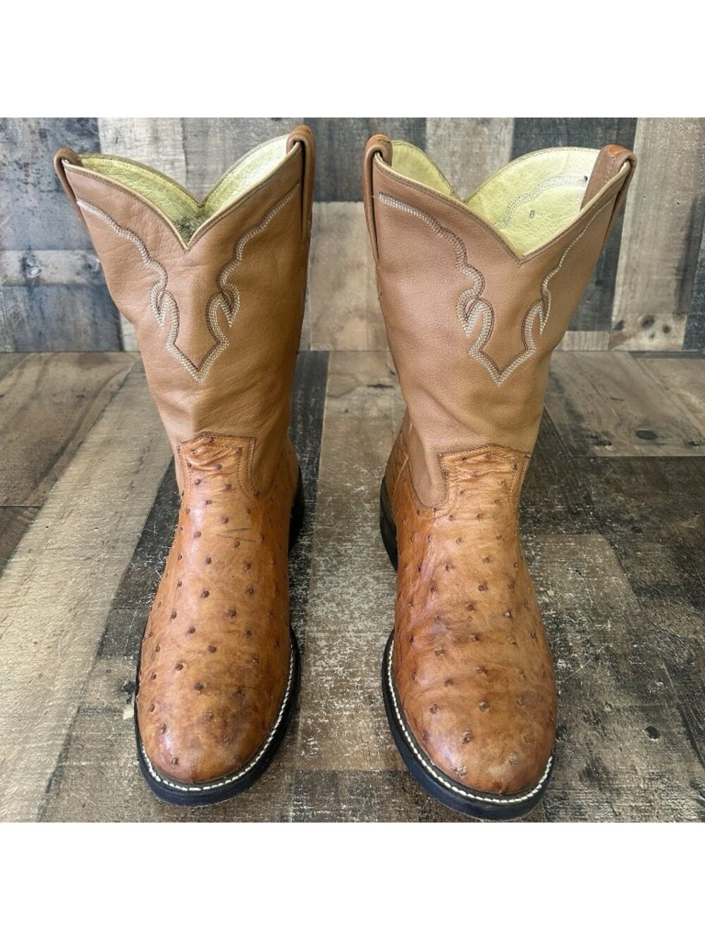 Dan Post Full Quill Ostrich Round Toe Extra Wide Cowboy Boots Mens 10 EW